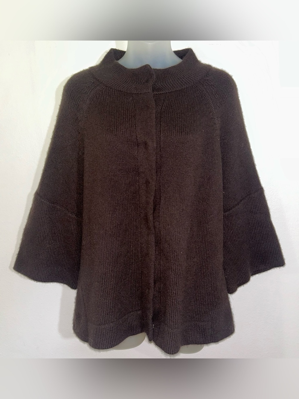 Neiman Marcus 100% Cashmere Front Cardigan Cape Sweater Brown Womens M